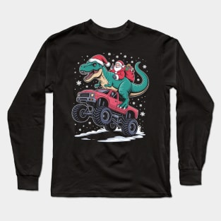 Christmas Monster Truck Dino Santa Long Sleeve T-Shirt